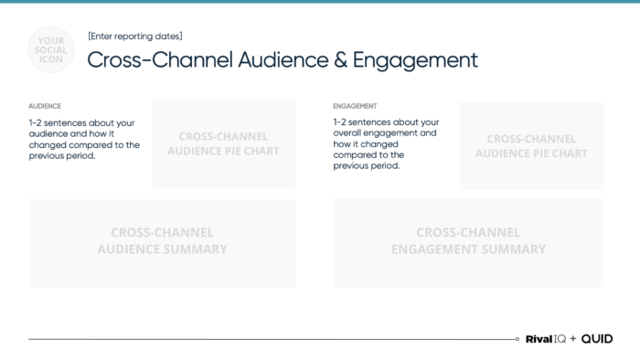 A slide from Rival IQ's social media audit template where you can input cross-channel audience and engagement data.